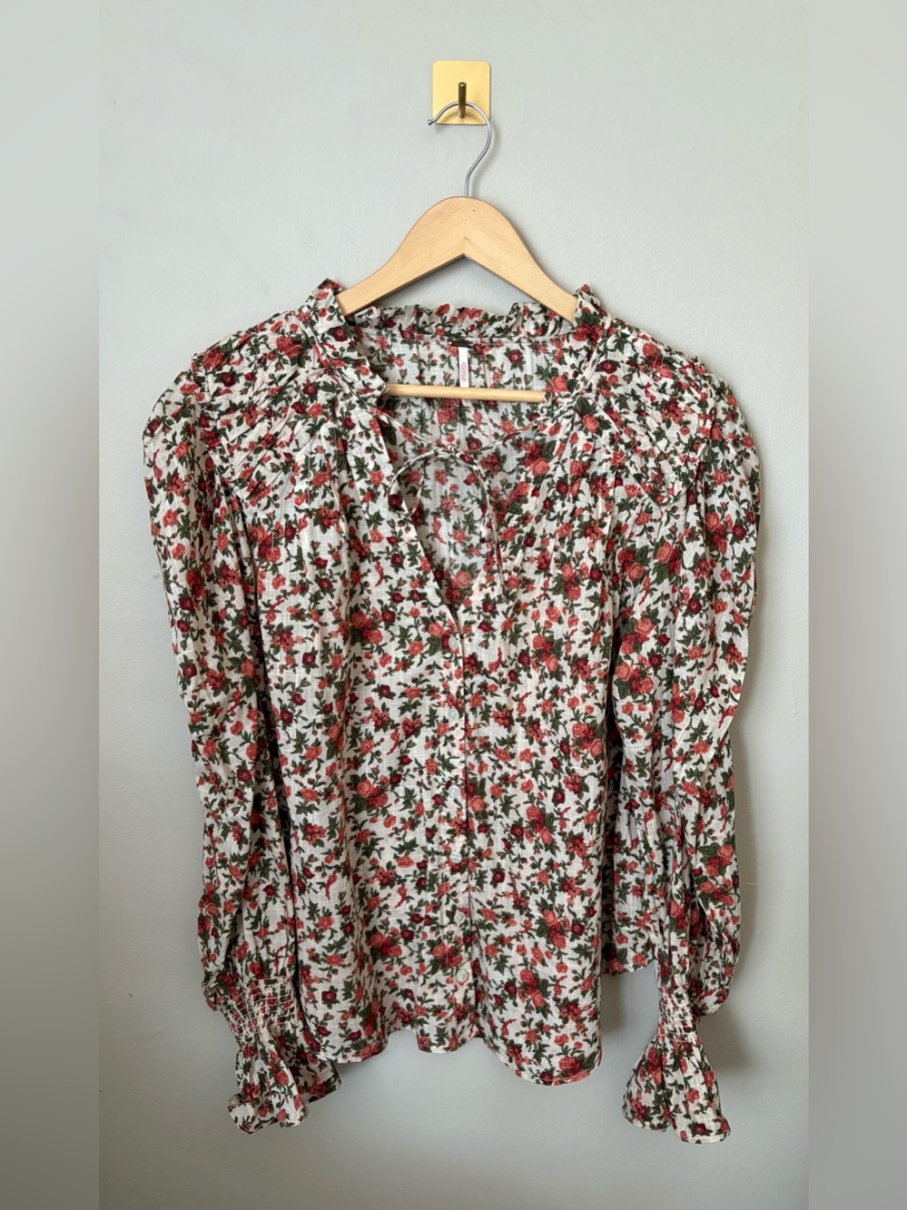 Small Free People "Meant To Be" Floral Blouse Cotton Boho Peasant Top
